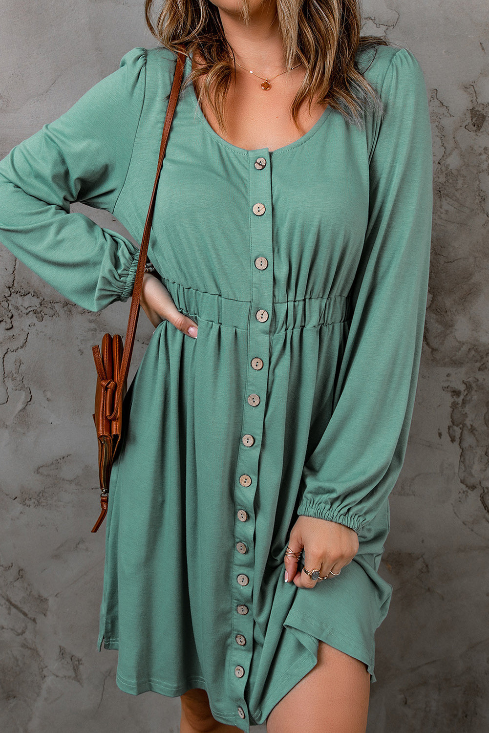 Julianna Button Up High Waist Long Sleeve Dress.