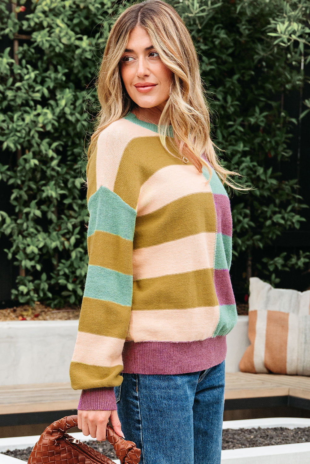 Isabelle Ribbed Edge Casual Sweater - Threaded Pear