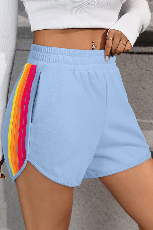 April Color Stripes Elastic High Waist Active Shorts - Threaded Pear