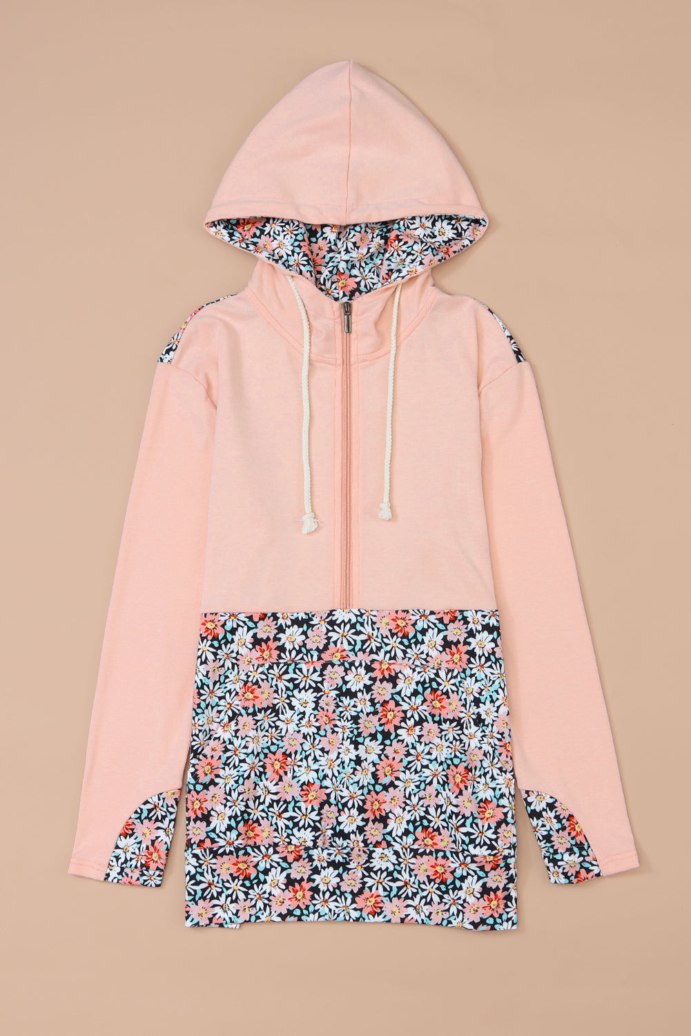 Gemma Floral Half Zip Kangaroo Pocket Hoodie - Threaded Pear