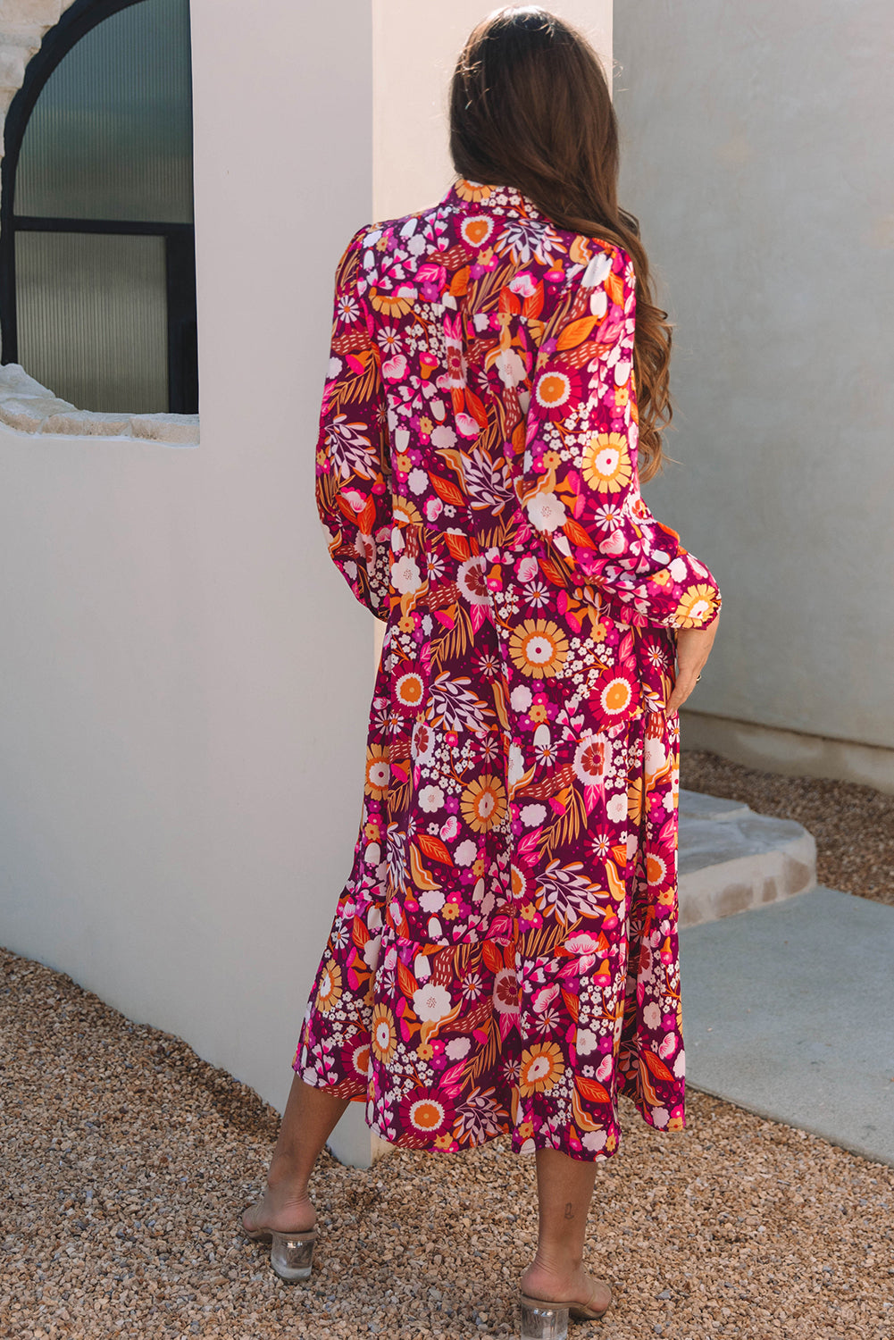 Alina Collared Tiered Long Dress - Threaded Pear