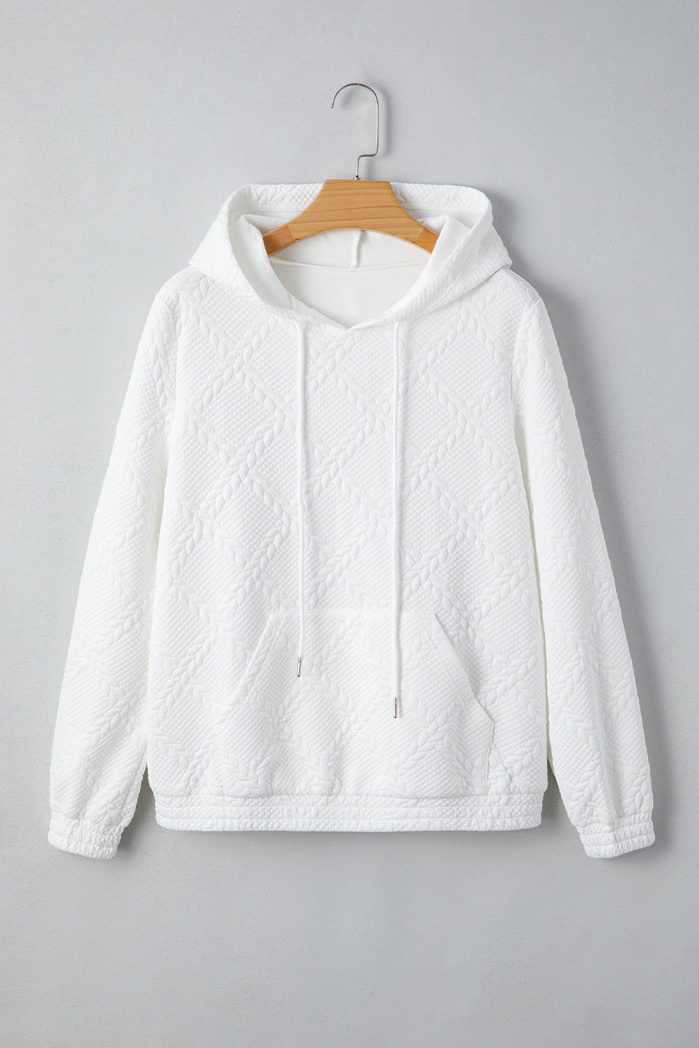 Magnolia Cable Lattice Texture Kangaroo Pocket Hoodie - Threaded Pear