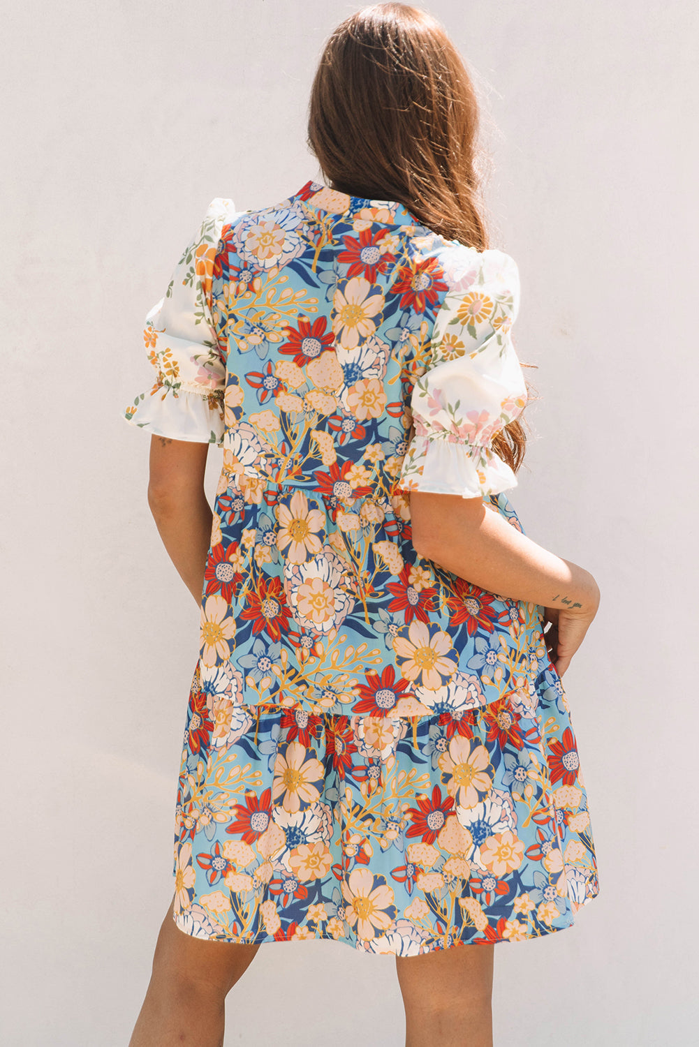 Livia Boho Floral Crochet V Neck Dress - Threaded Pear