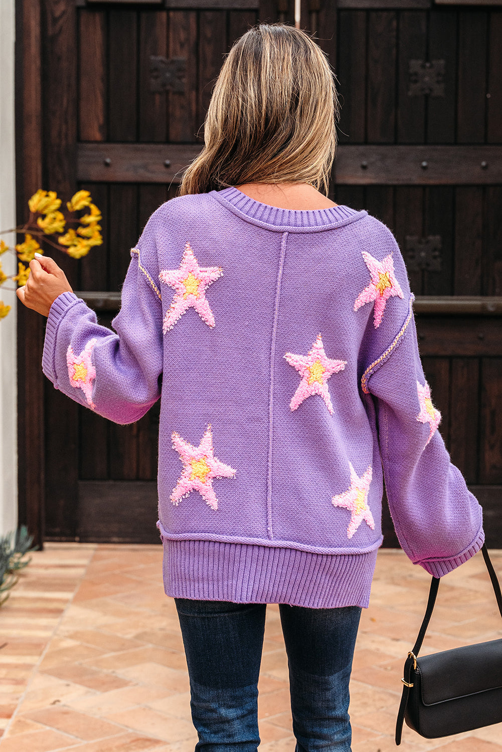 Aubrey Brushed Star Oversize Sweater - Threaded Pear