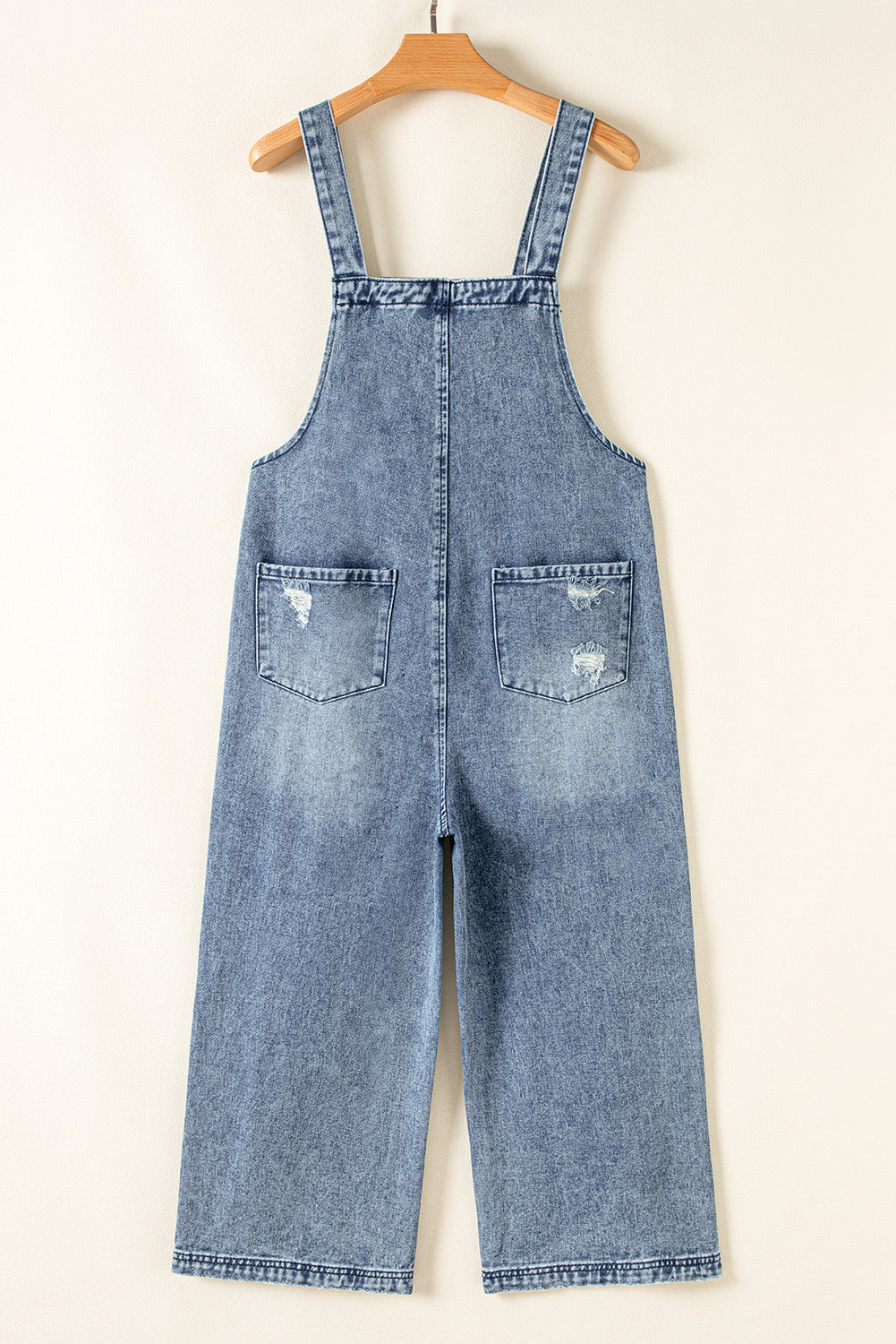 Baylor Distressed Bib Pocket Wide Leg Denim Overall - Threaded Pear