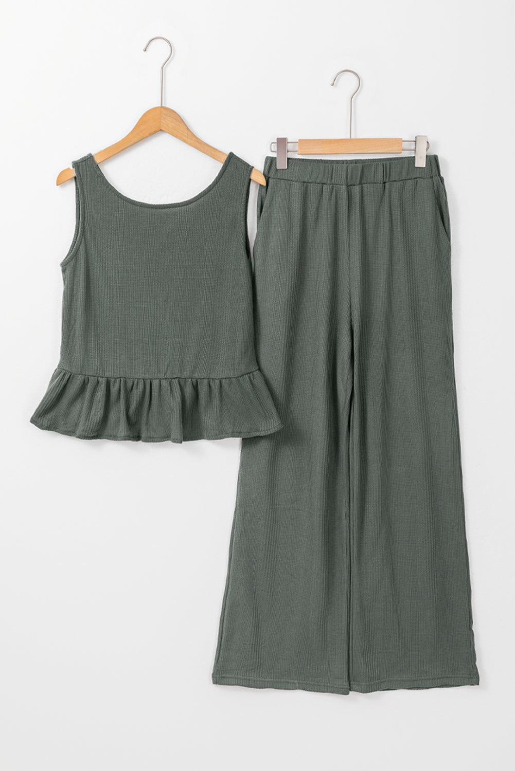 Teresa Ribbed Ruffle Tank Top and Pants Set - Threaded Pear