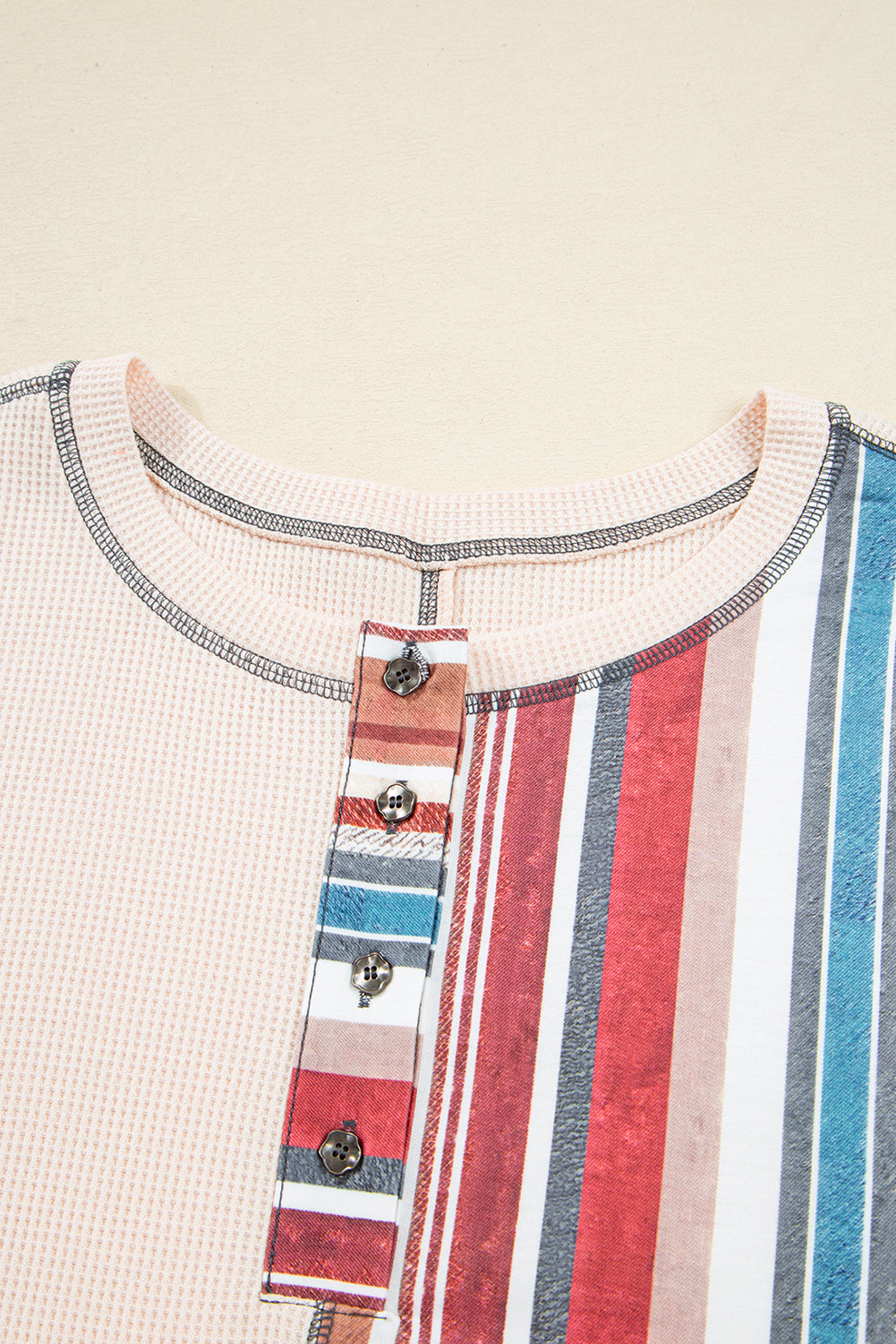 Elizabeth Striped Waffle Exposed Seam Casual Knit Top - Threaded Pear