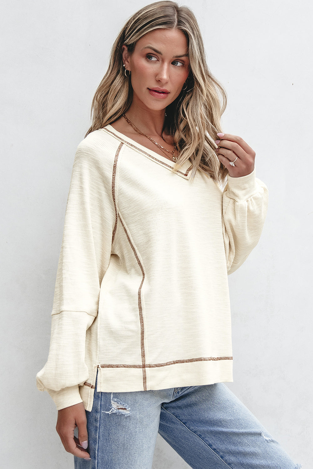 Sophia Textured Knit Pullover Top - Threaded Pear
