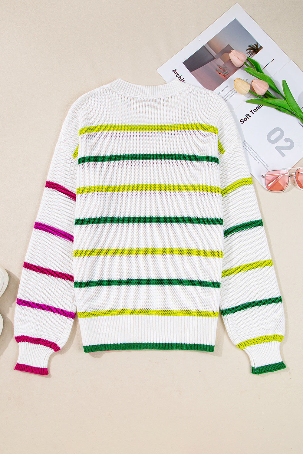 Emerson Colorful Striped Crew Neck Sweater - Threaded Pear