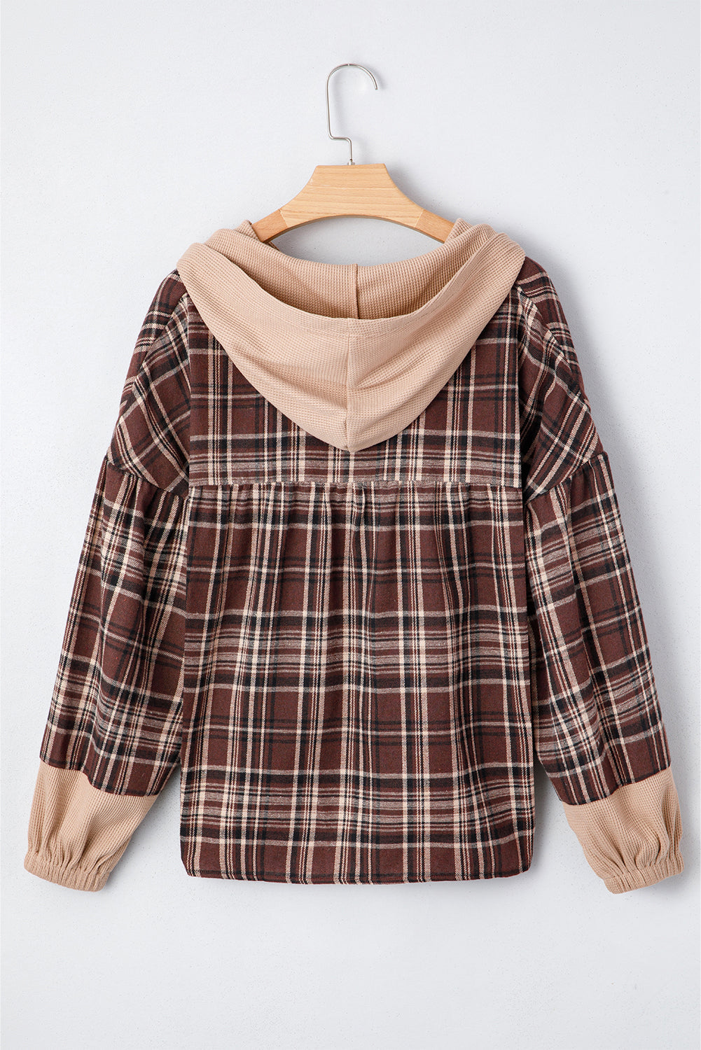 Lauren Plaid Patchwork Long Sleeve Hooded Top - Threaded Pear