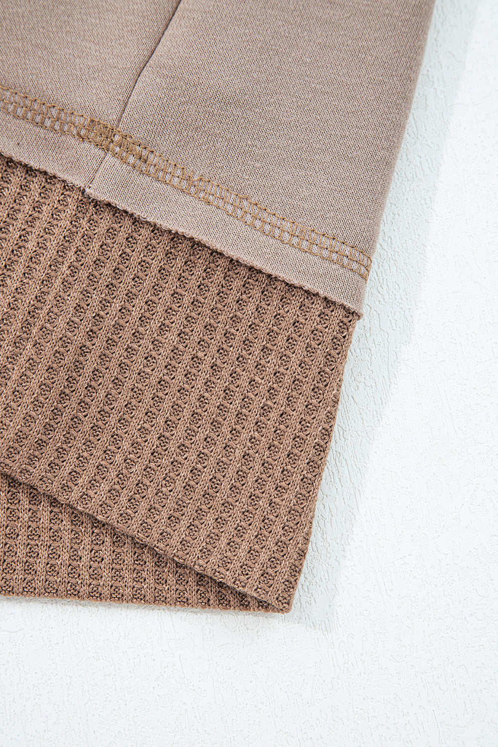 Goat Waffle Contrast Patchwork Plus Size Pocketed Hoodie