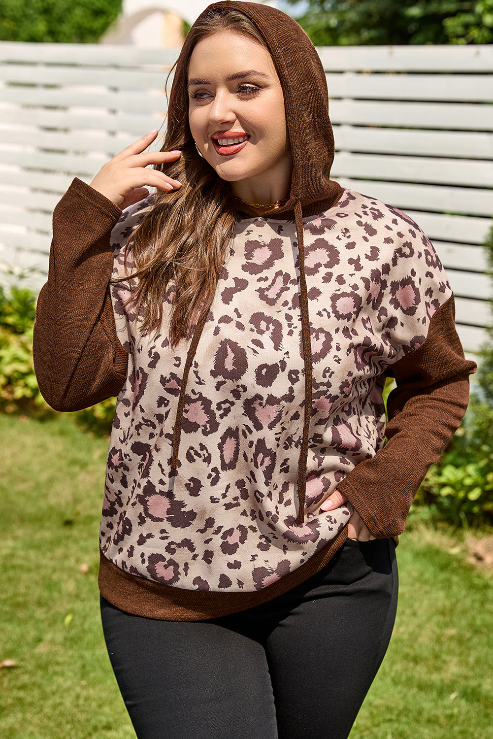 Scarlett Print Knit Patchwork Hoodie - Threaded Pear