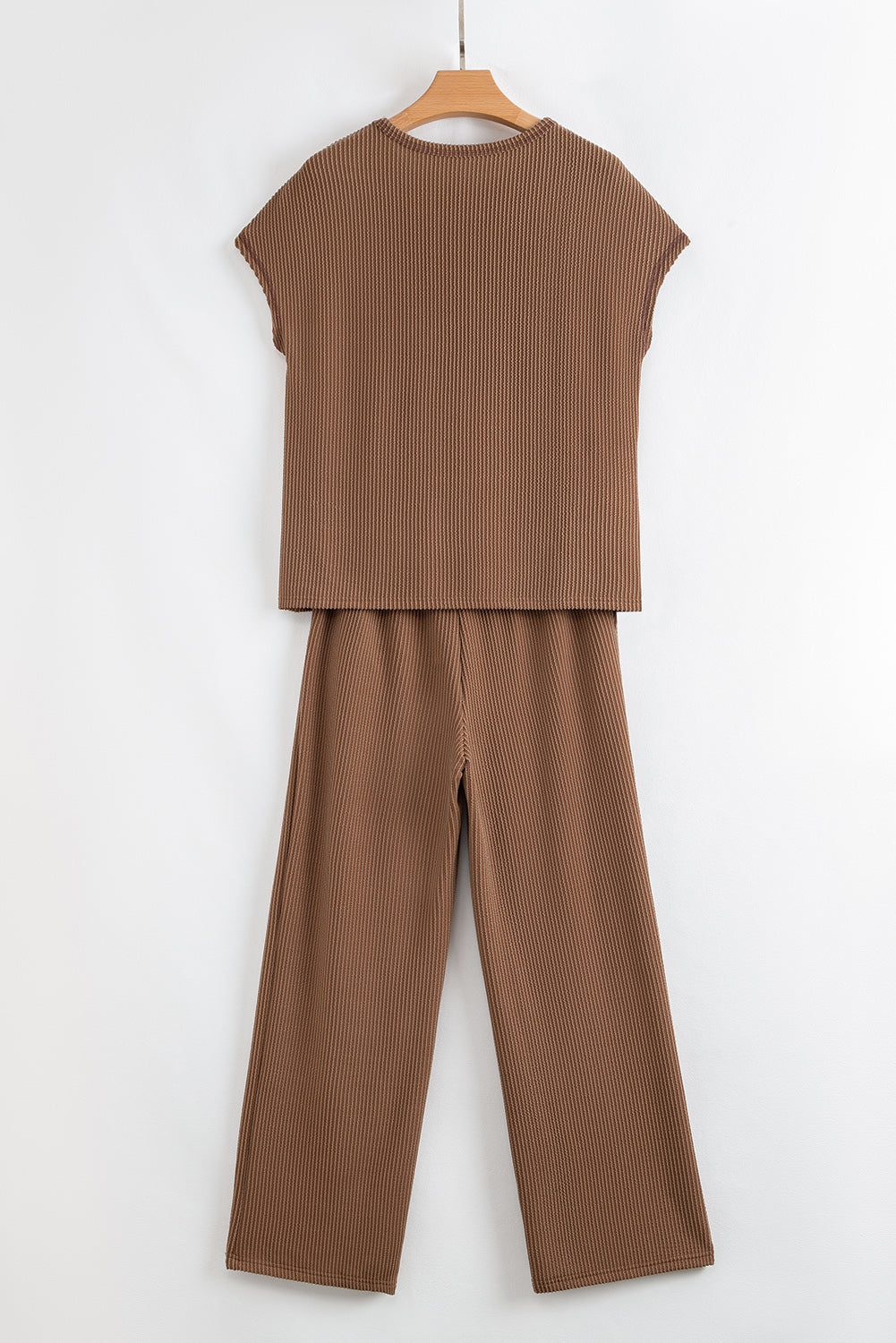 Megan Corded Short Sleeve Top and Casual Pants Set - Threaded Pear