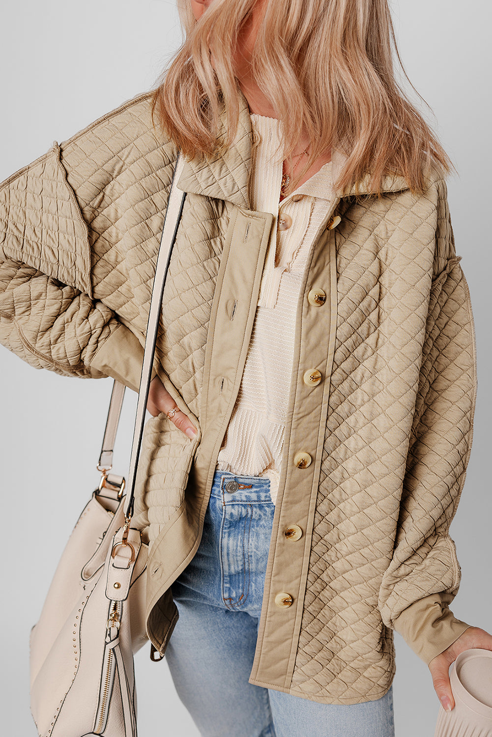 Celeste Quilted Puffer Buttoned Shacket - Threaded Pear