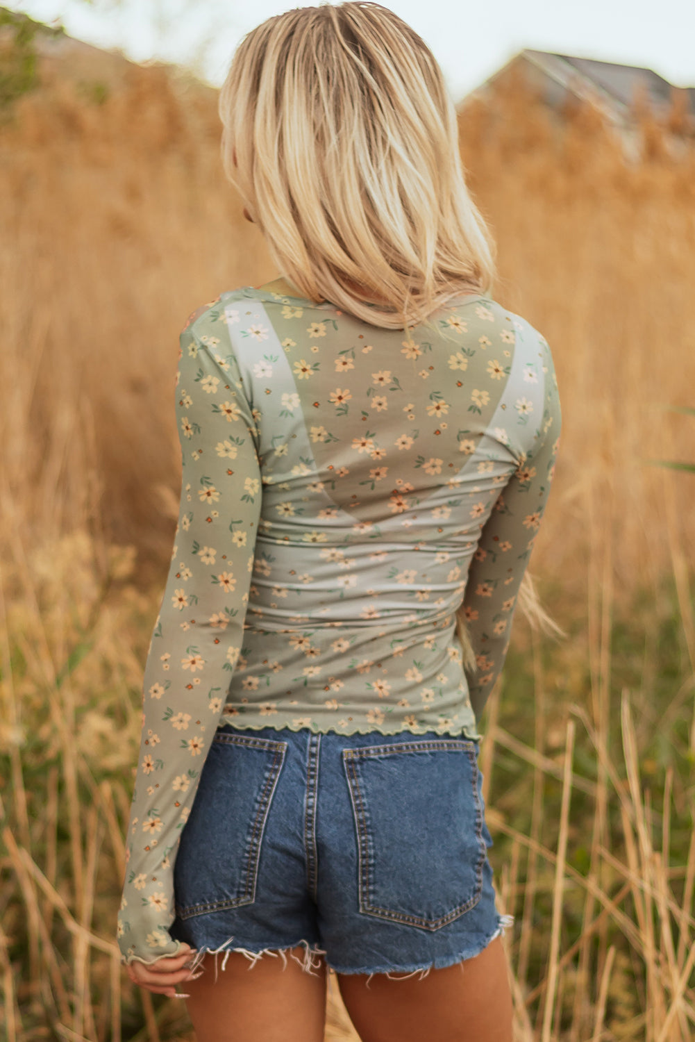 Amber Vintage Floral Mesh Long Sleeve Top - Threaded Pear