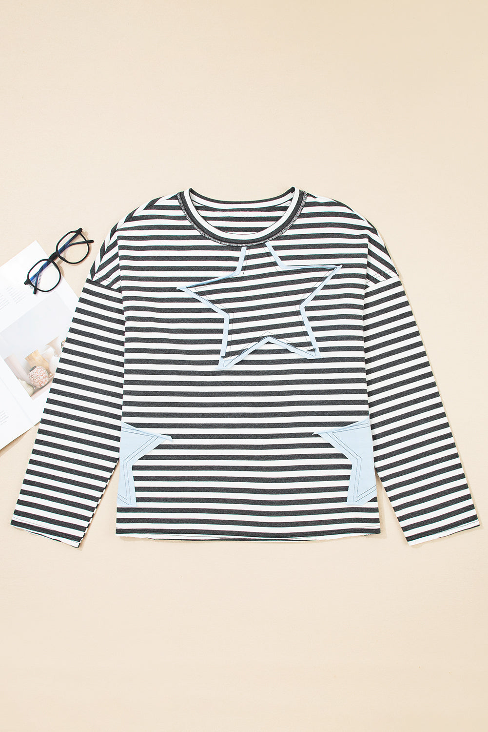 Morgan Stripe Starry Patch Casual Knit Top - Threaded Pear