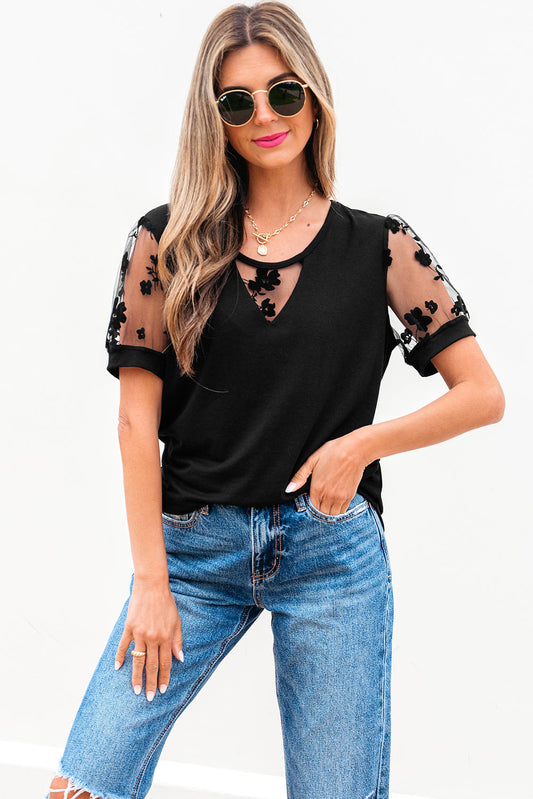 Valery Flora Lace Crew Neck Top - Threaded Pear