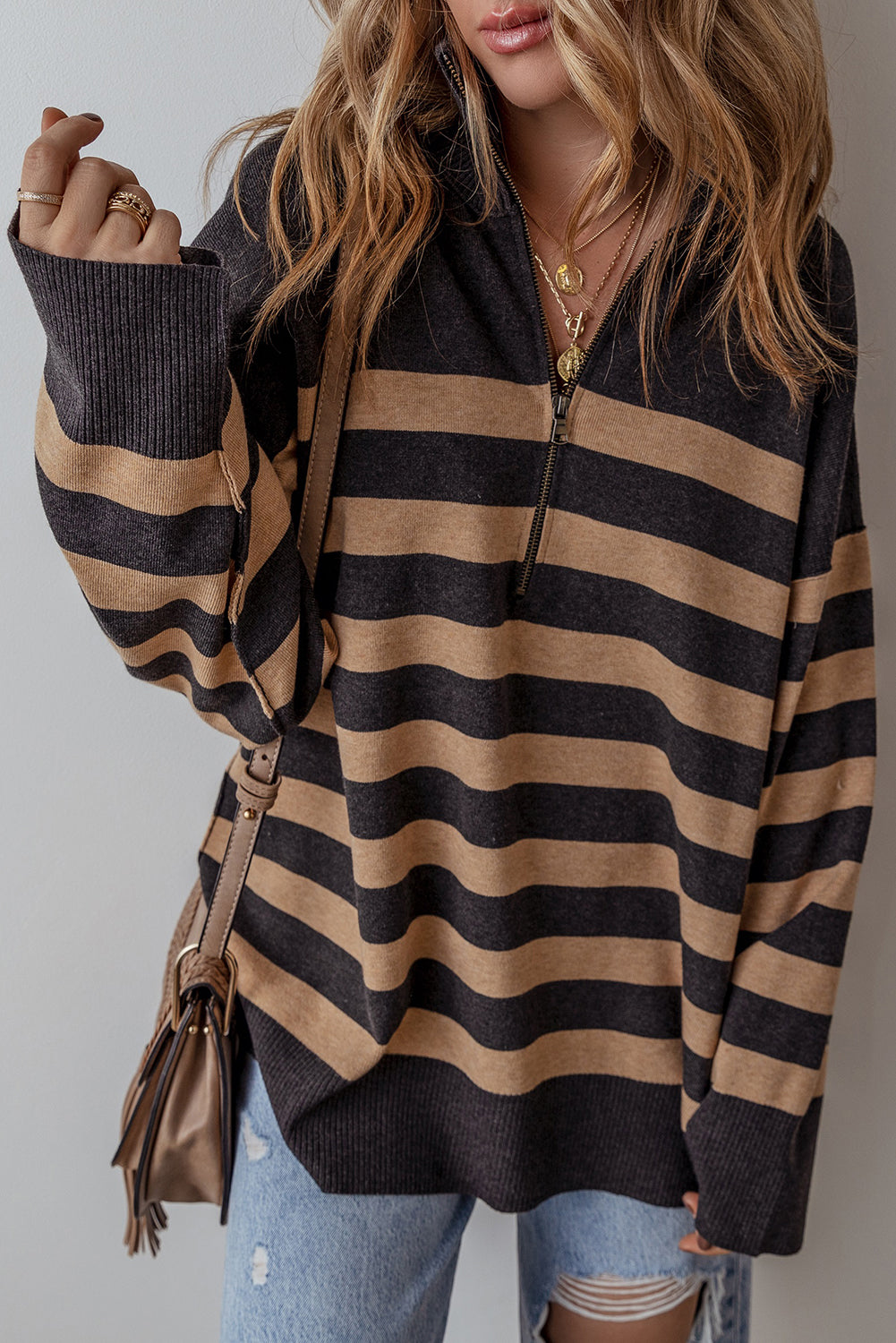 Adeline Stripe Oversized Sweater - Threaded Pear