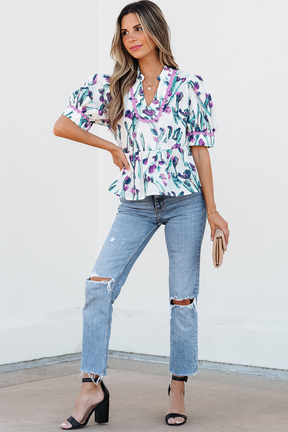 Raelyn Floral Ricrac Trim Top - Threaded Pear