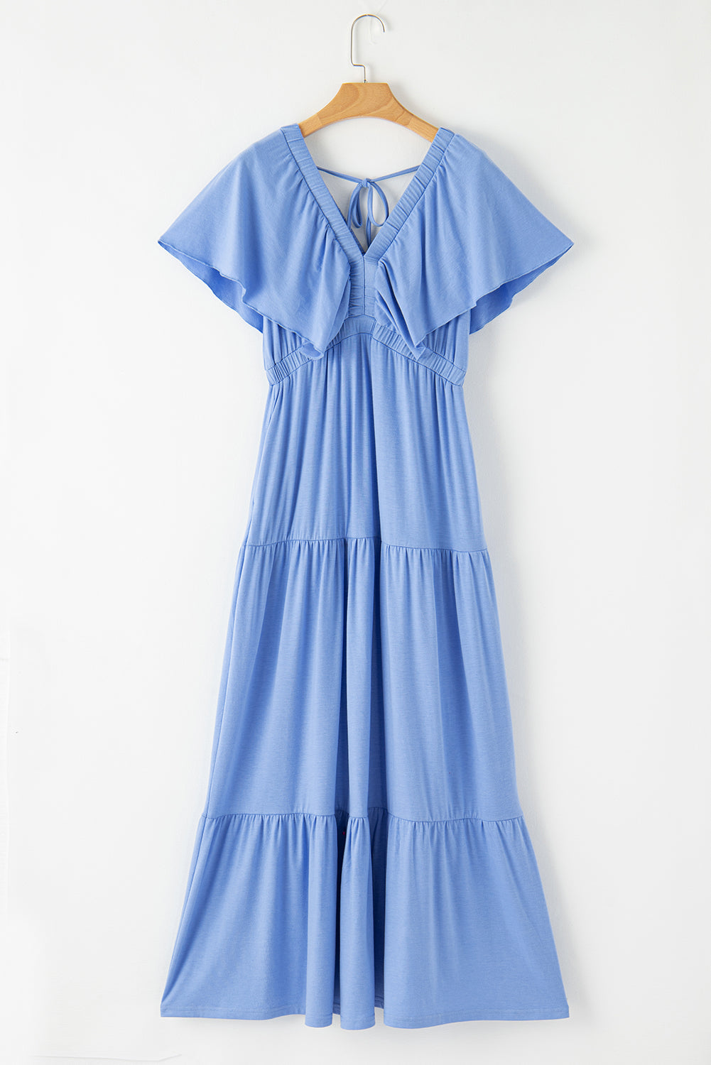 Kelsey Textured Flutter Sleeve Ruffled Maxi Dress - Threaded Pear