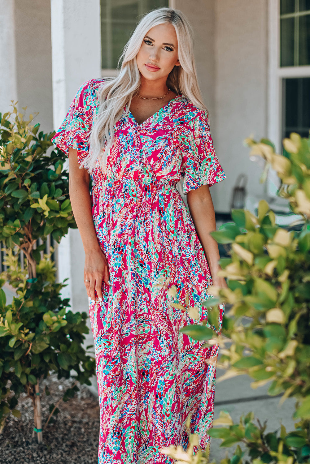 Mara V Neck Floral Dress - Threaded Pear