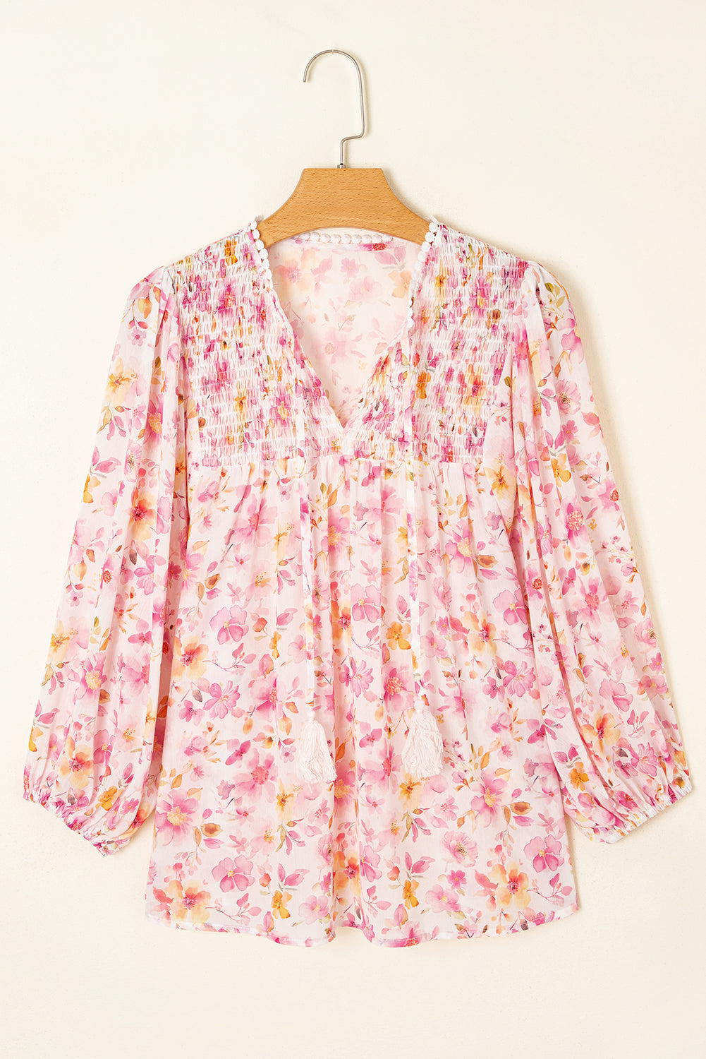 Sienna Floral Tassel Tie Tunic Blouse - Threaded Pear