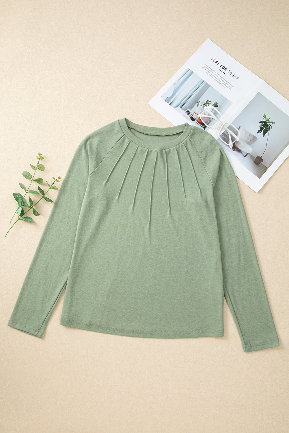 Millie Seam Detail Raglan Long Sleeve Top - Threaded Pear