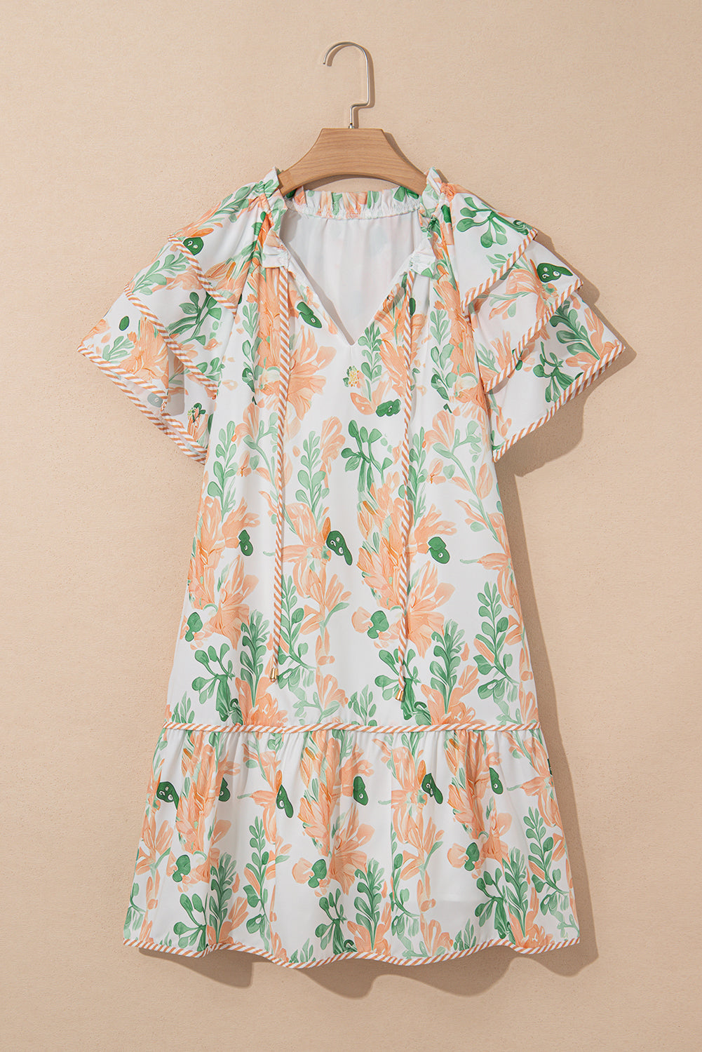 Madalyn Floral Contrast Edge Layered Short Sleeve Mini Dress - Threaded Pear