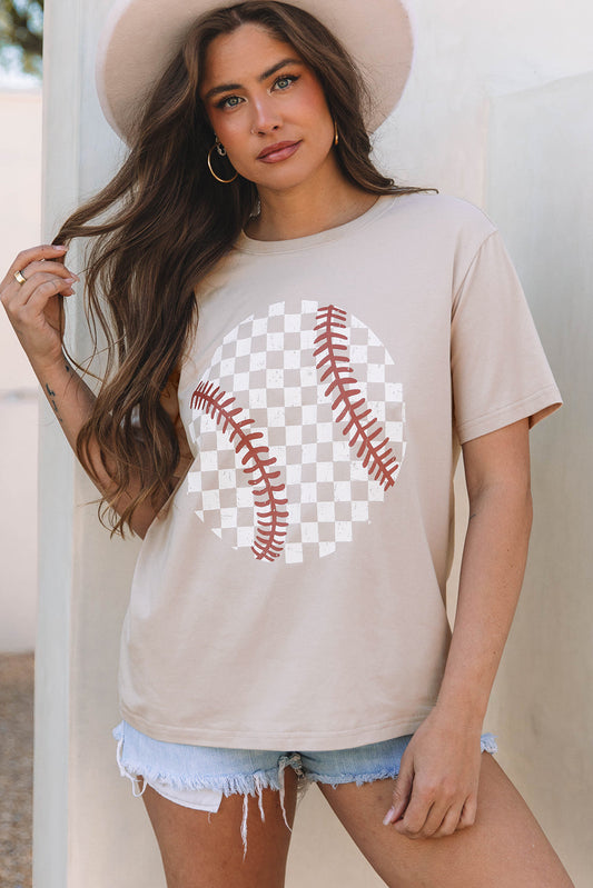 Checkered Baseball Graphic Tee - Threaded Pear