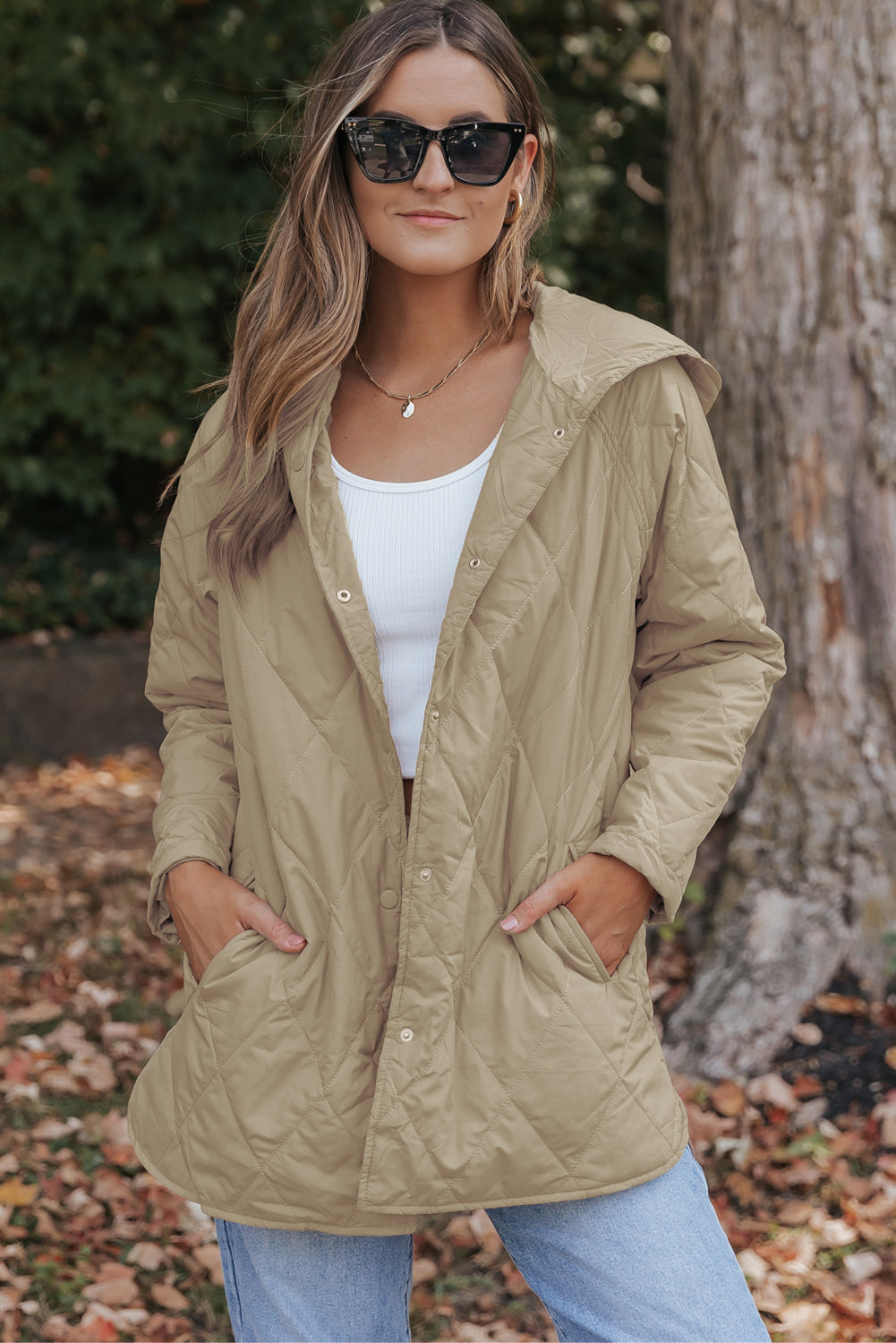 Amelia Snap Hooded Puffer Coat - Threaded Pear