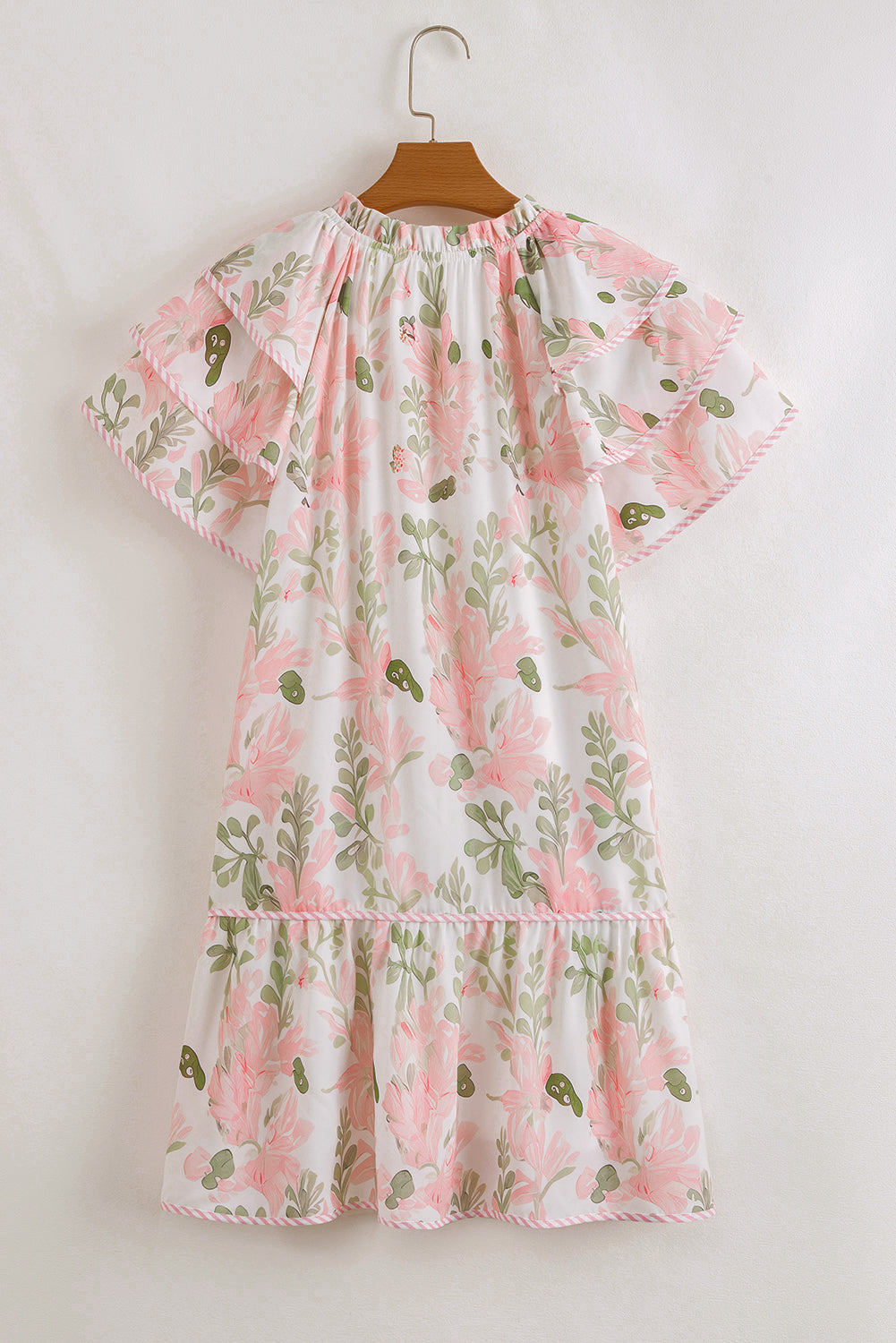 Madalyn Floral Contrast Edge Layered Short Sleeve Mini Dress - Threaded Pear