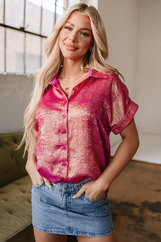 Amoura Metallic Sheen Buttoned Top - Threaded Pear
