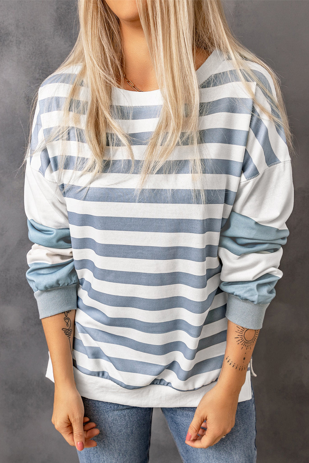 Elina Striped Pullover Sweatshirt - Threaded Pear