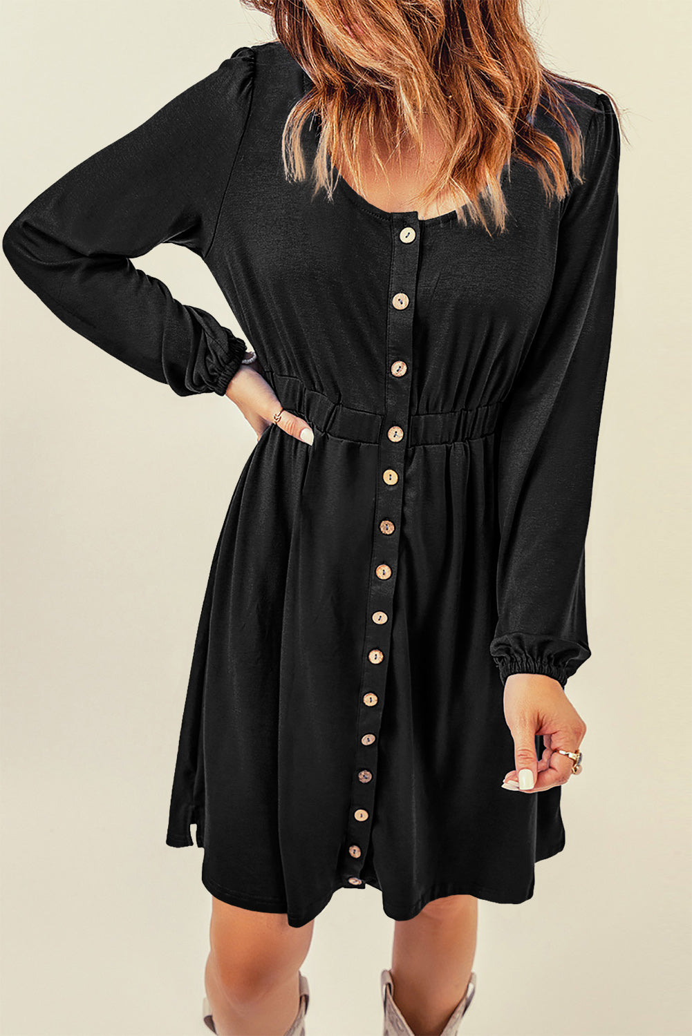 Julianna Button Up High Waist Long Sleeve Dress.