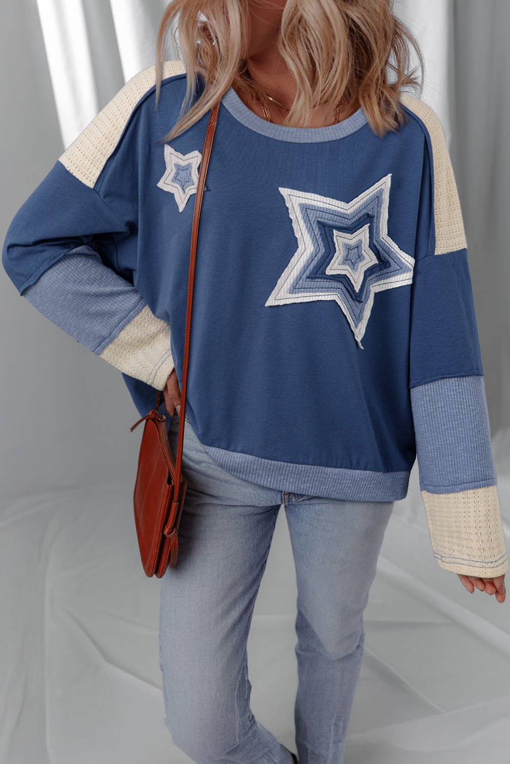 Natalie Knitted Star Patchwork Oversize Top - Threaded Pear