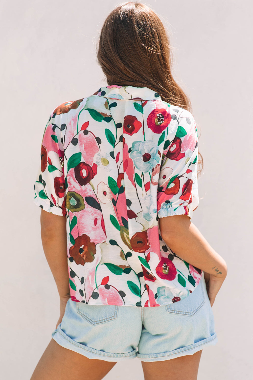 Adele Floral Slit V Neck Blouse - Threaded Pear