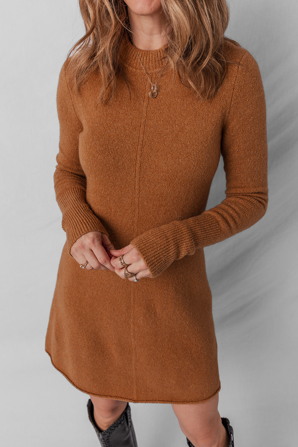 Madeline Ribbed Mini Sweater Dress - Threaded Pear