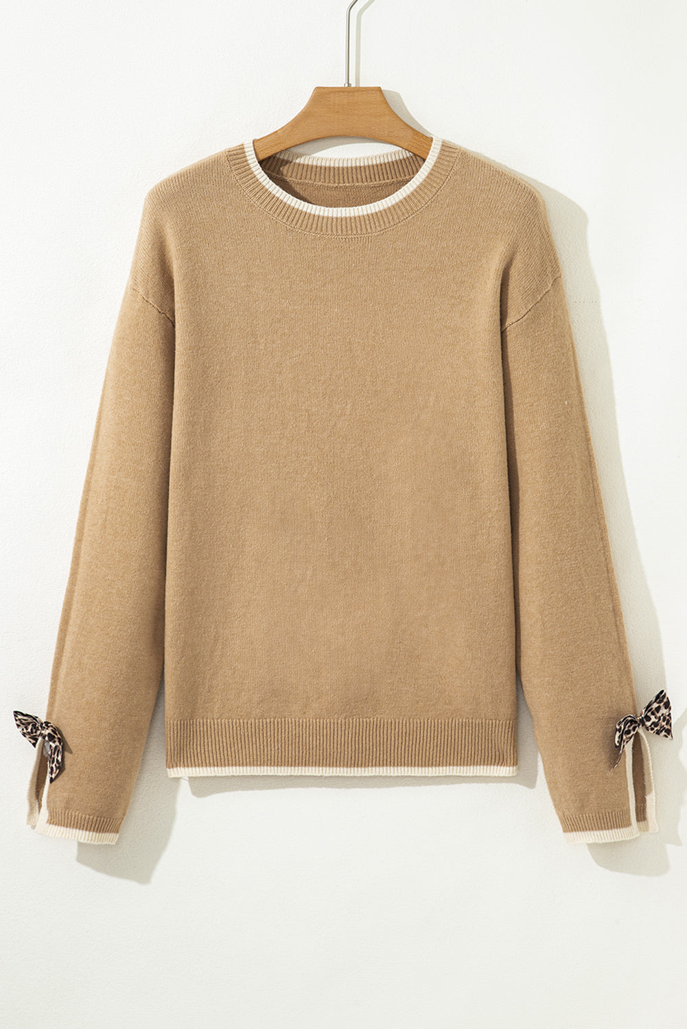 Ava Cuff Contrast Trim Sweater - Threaded Pear