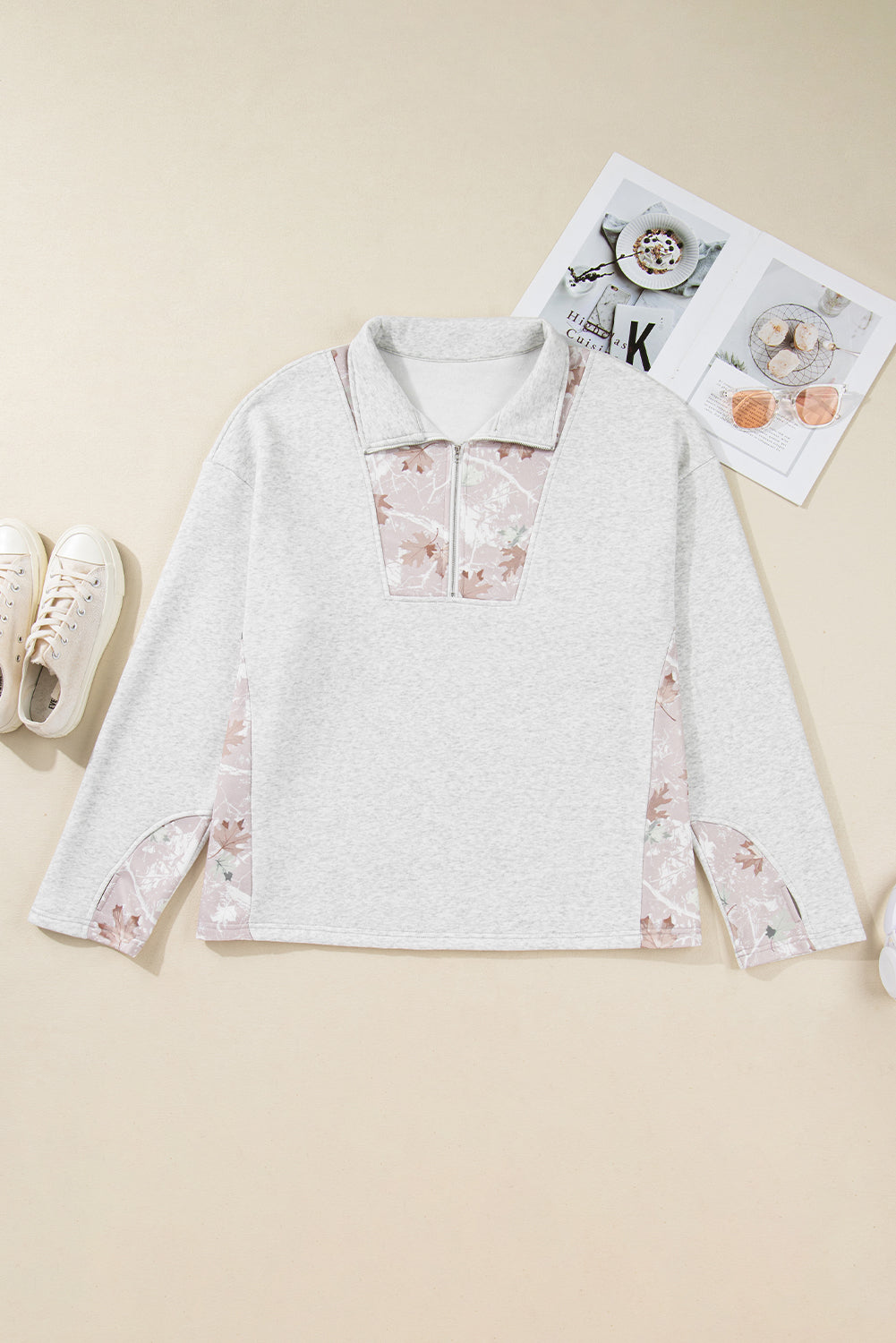 Olivia Patchwork Zipped Collar Pullover - Threaded Pear