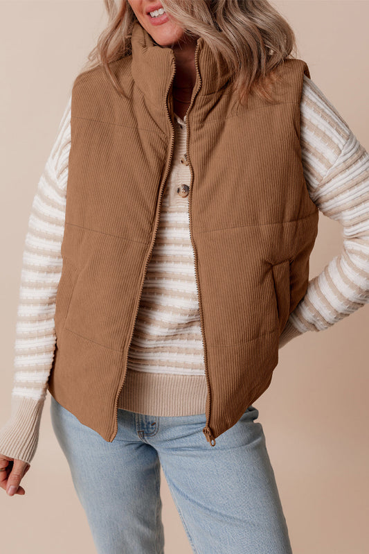 Natalia Corduroy Zipped Puffer Vest - Threaded Pear