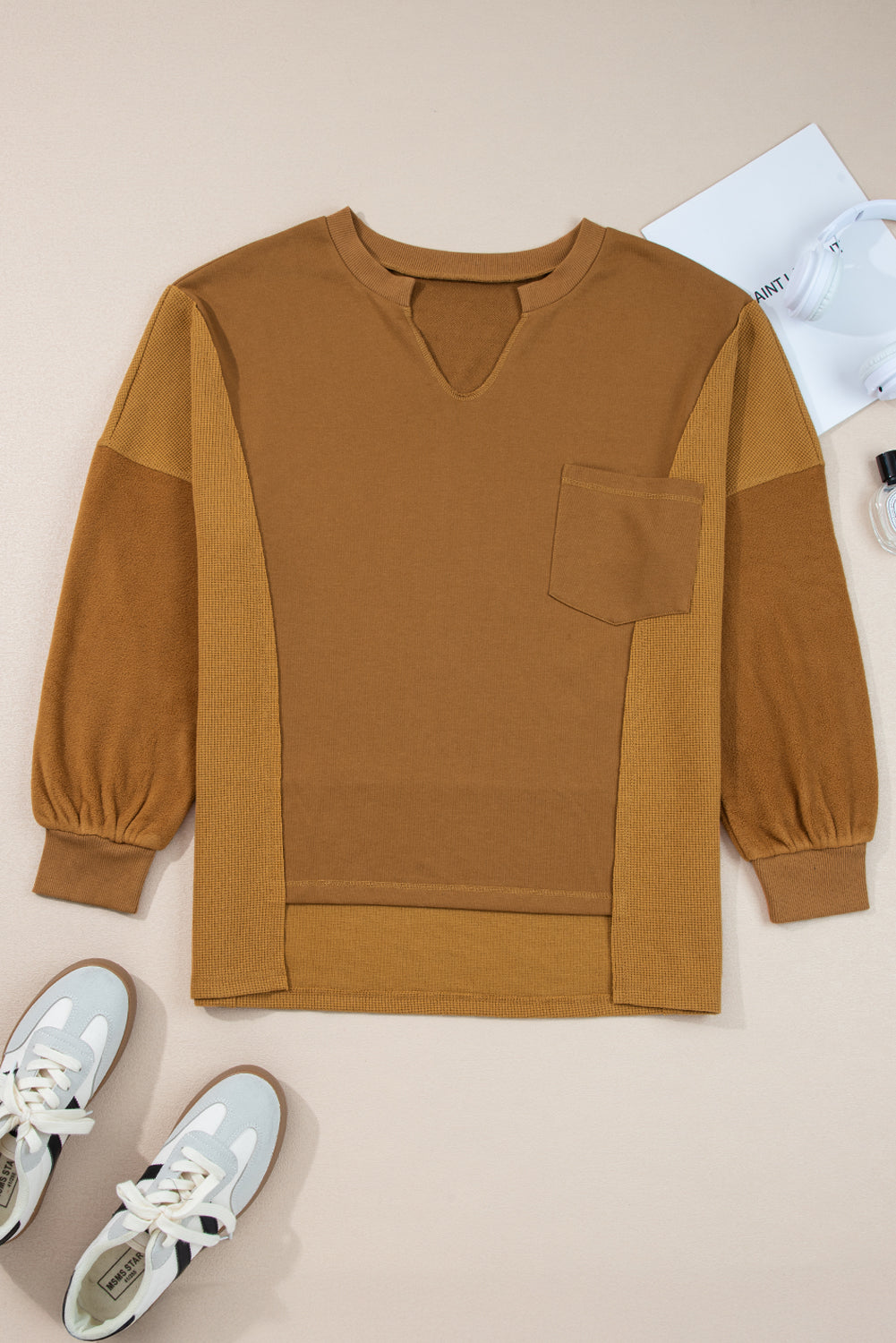 Isabella High Low Patchwork Sweatshirt - Threaded Pear