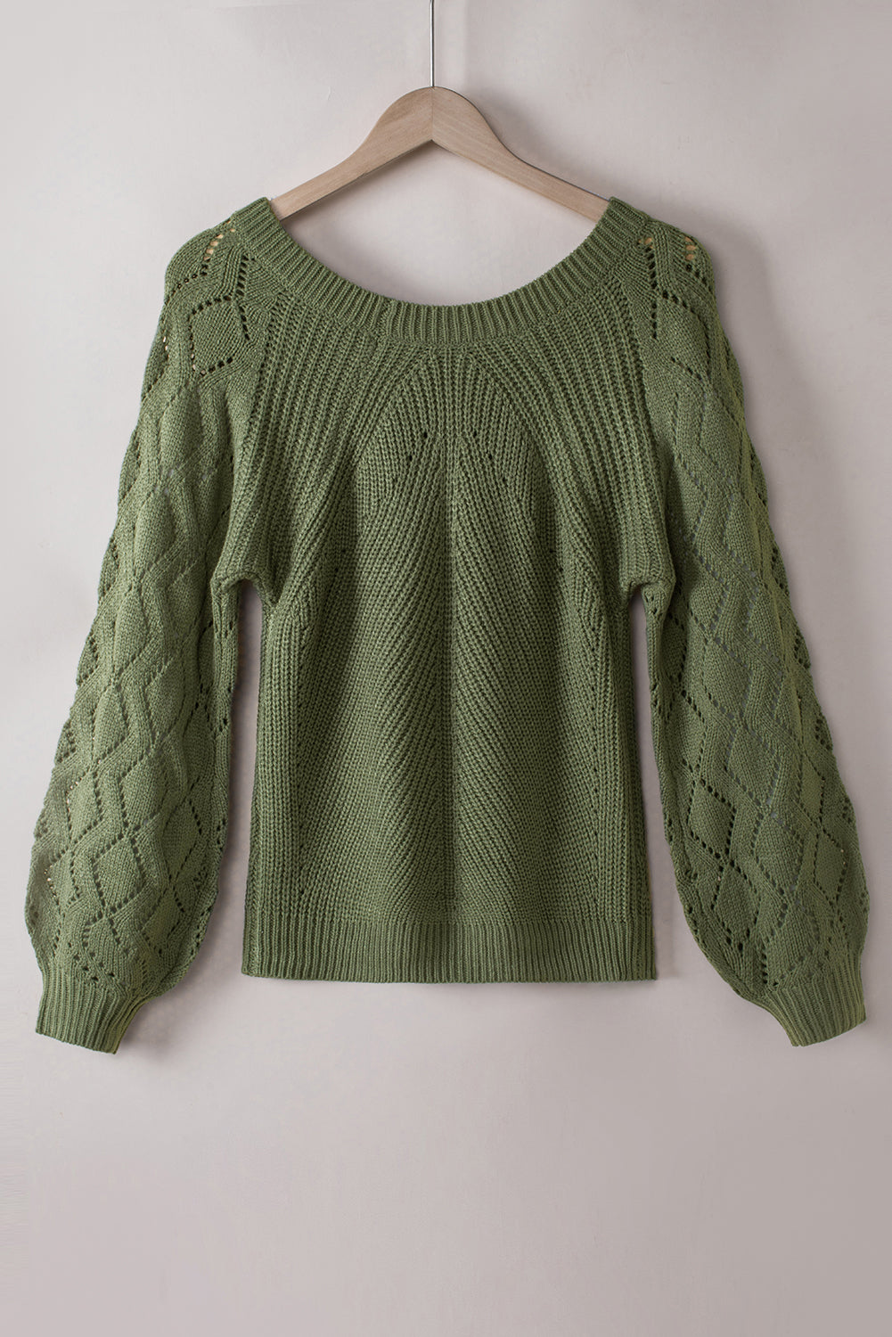 Lia Hollow-out Puffy Sleeve Knit Sweater - Threaded Pear