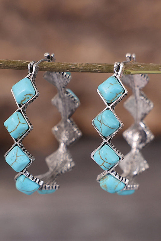 Green Square Turquoise Gem Earrings - Threaded Pear