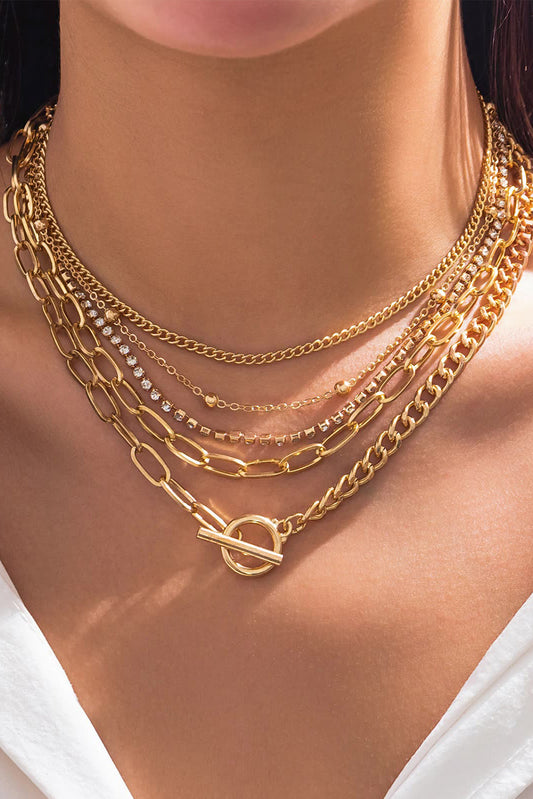 5pcs Layered Chain Collarbone Necklaces Set - Threaded Pear