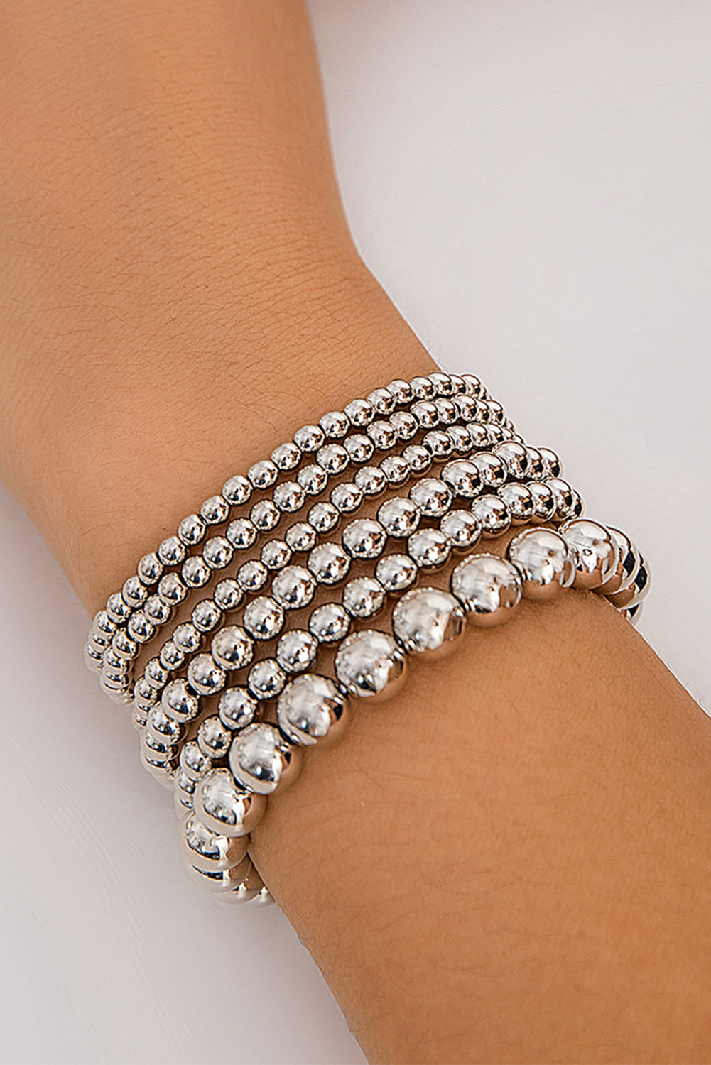 Silver Multi Layered Beaded Bracelet - Threaded Pear