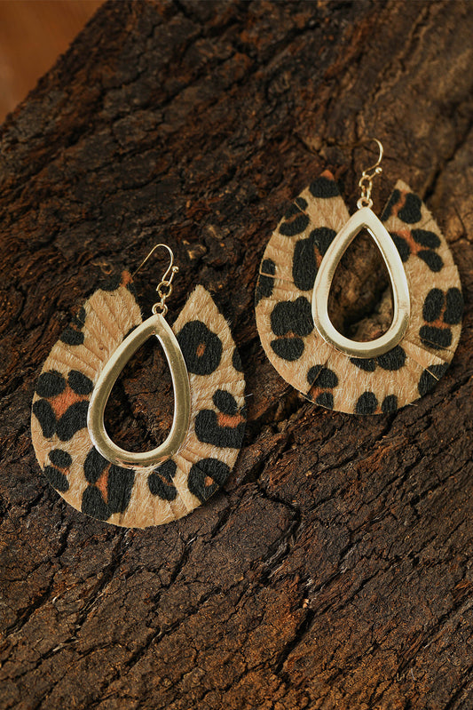 Leopard Print Hollow Out Drop Earrings - Threaded Pear