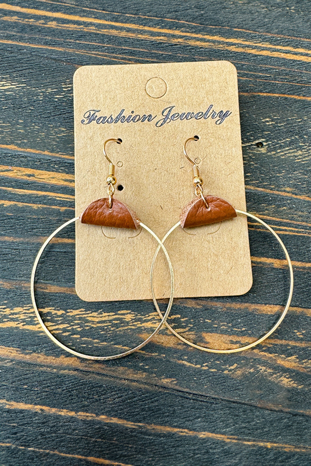 Gold Leather Hoop Earrings - Threaded Pear