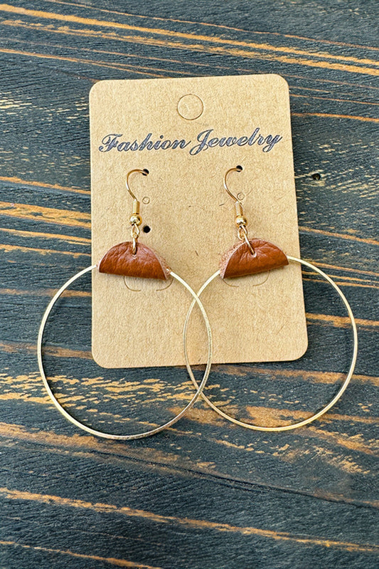 Gold Leather Hoop Earrings - Threaded Pear