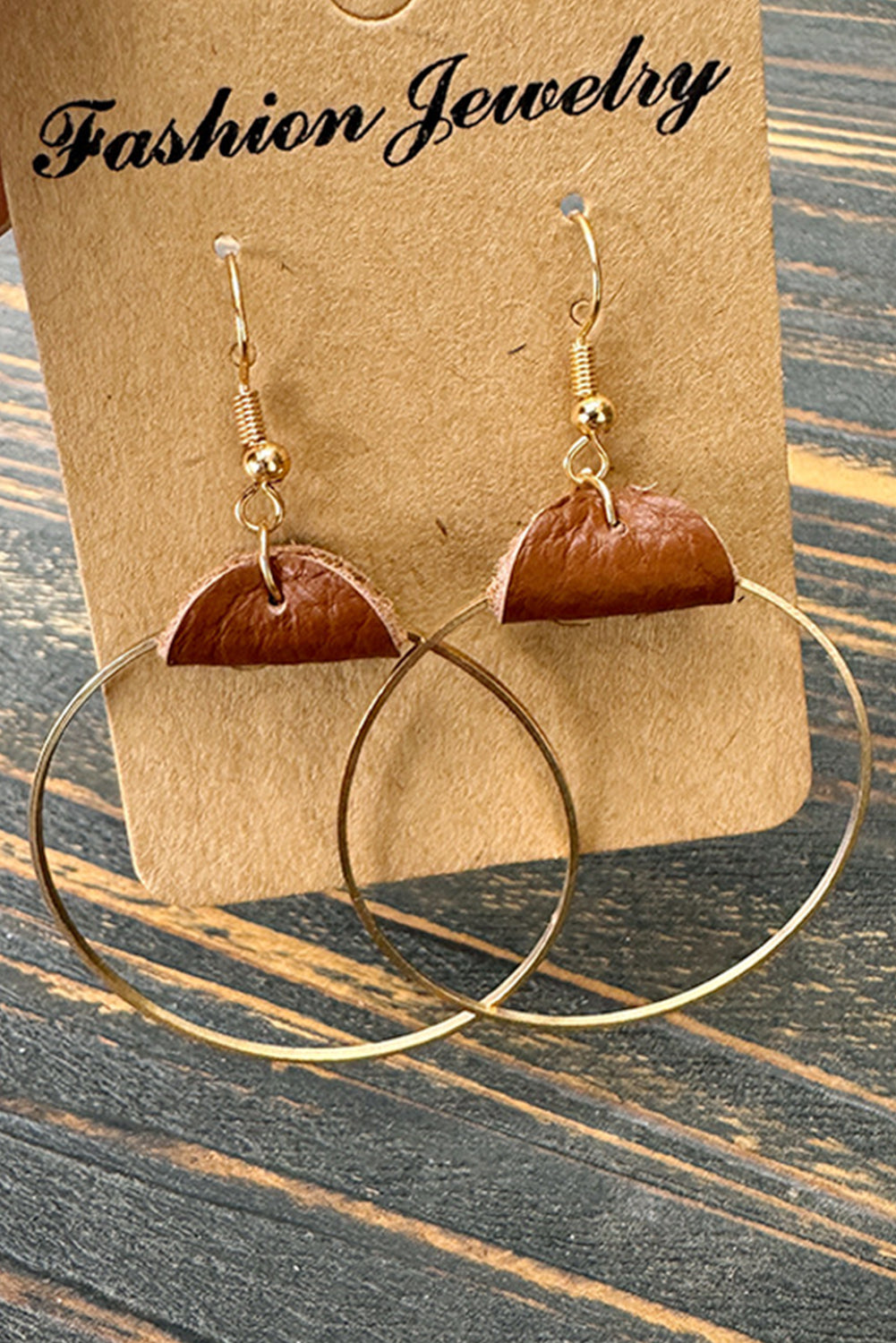 Gold Leather Hoop Earrings - Threaded Pear