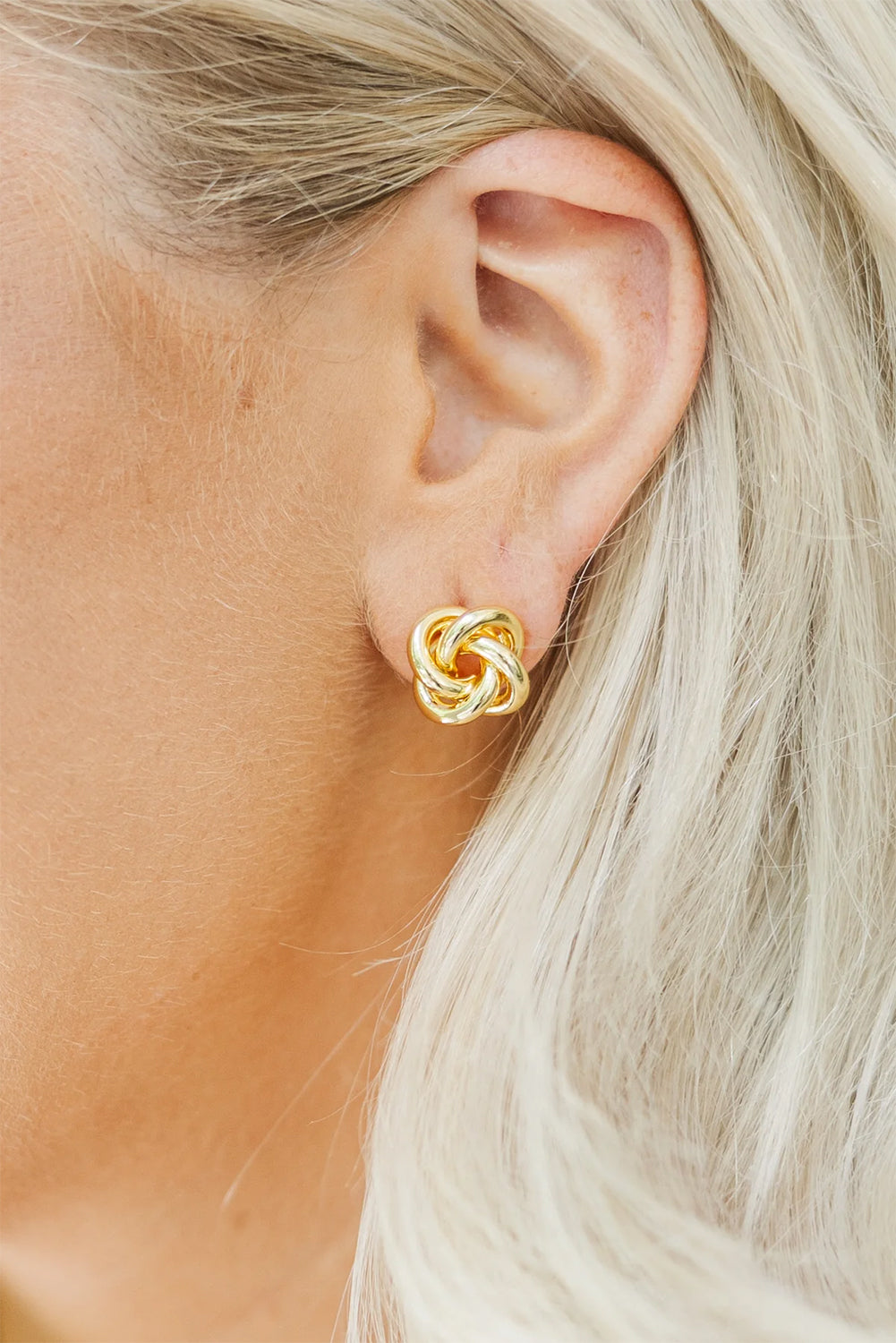 Gold Knotted Stud Earrings - Threaded Pear